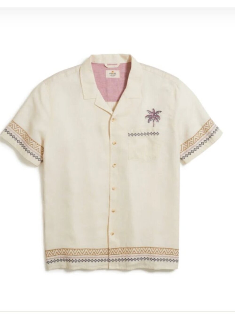 Marine Layer Short Sleeve Border Embroidery Resort Shirt Size M/L